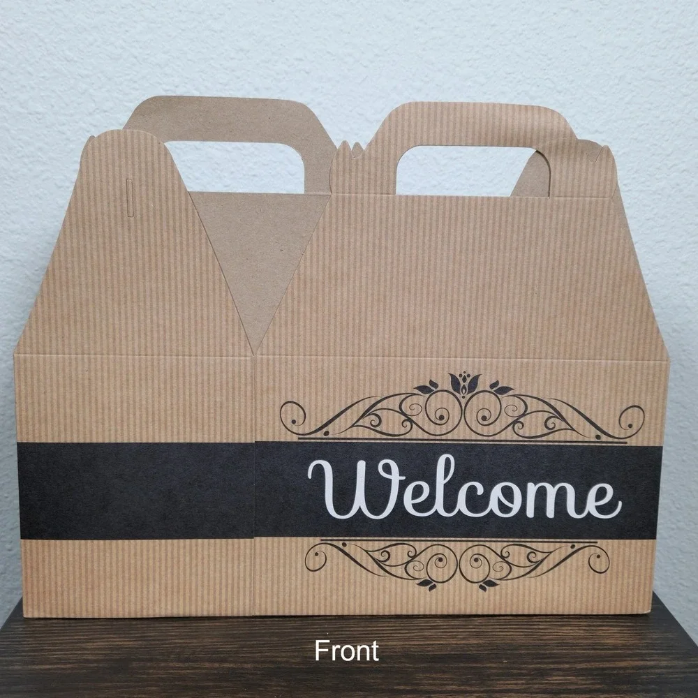 10-Welcome Kraft Striped Gable Gift Box‎ Wedding/Party/Guest 8.5x4.75x5.5